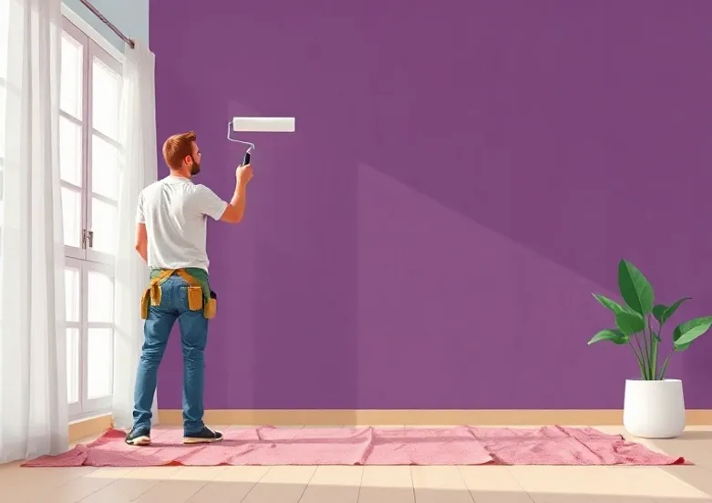 Peintre appliquant la peinture au rouleau sur un mur de salon